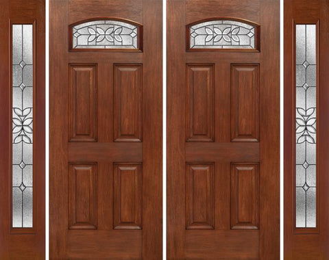WDMA 88x80 Door (7ft4in by 6ft8in) Exterior Mahogany Camber Top Double Entry Door Sidelights CD Glass 1