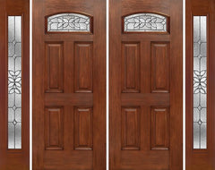 WDMA 88x80 Door (7ft4in by 6ft8in) Exterior Mahogany Camber Top Double Entry Door Sidelights CD Glass 1
