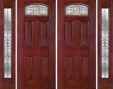 WDMA 88x80 Door (7ft4in by 6ft8in) Exterior Cherry Camber Top Double Entry Door Sidelights CD Glass 1