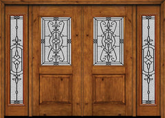 WDMA 88x80 Door (7ft4in by 6ft8in) Exterior Cherry Alder Rustic Plain Panel 1/2 Lite Double Entry Door Sidelights Full Lite Jacinto Glass 1