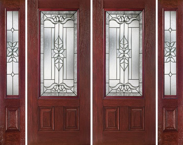 WDMA 88x80 Door (7ft4in by 6ft8in) Exterior Cherry 3/4 Lite Two Panel Double Entry Door Sidelights CD Glass 1