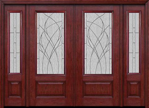 WDMA 88x80 Door (7ft4in by 6ft8in) Exterior Cherry 3/4 Lite 1 Panel Double Entry Door Sidelights Waterside Glass 1