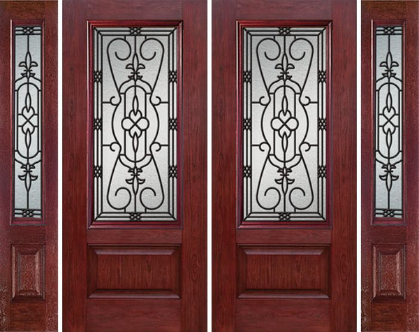 WDMA 88x80 Door (7ft4in by 6ft8in) Exterior Cherry 3/4 Lite 1 Panel Double Entry Door Sidelights JA Glass 1
