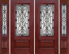 WDMA 88x80 Door (7ft4in by 6ft8in) Exterior Cherry 3/4 Lite 1 Panel Double Entry Door Sidelights JA Glass 1