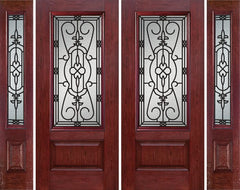 WDMA 88x80 Door (7ft4in by 6ft8in) Exterior Cherry 3/4 Lite 1 Panel Double Entry Door Sidelights JA Glass 1