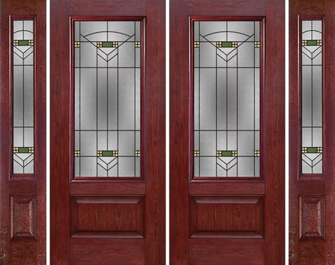 WDMA 88x80 Door (7ft4in by 6ft8in) Exterior Cherry 3/4 Lite 1 Panel Double Entry Door Sidelights GR Glass 1