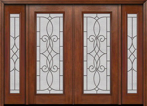 WDMA 88x80 Door (7ft4in by 6ft8in) Exterior Mahogany Full Lite Double Entry Door Sidelights Ashbury Glass 1