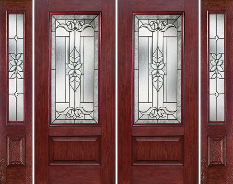 WDMA 88x80 Door (7ft4in by 6ft8in) Exterior Cherry 3/4 Lite 1 Panel Double Entry Door Sidelights CD Glass 1