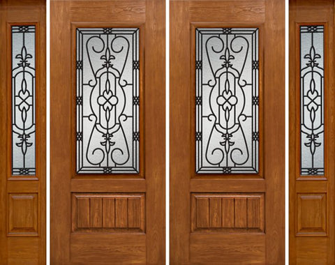 WDMA 88x80 Door (7ft4in by 6ft8in) Exterior Cherry Plank Panel 3/4 Lite Double Entry Door Sidelights 3/4 Lite w/ MD Glass 1