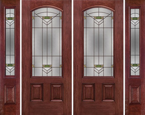 WDMA 88x80 Door (7ft4in by 6ft8in) Exterior Cherry Camber 3/4 Lite Two Panel Double Entry Door Sidelights GR Glass 1