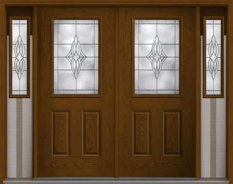 WDMA 88x80 Door (7ft4in by 6ft8in) Exterior Oak Wellesley Half Lite 2 Panel Fiberglass Double Door 2 Sides 1