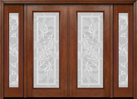 WDMA 88x80 Door (7ft4in by 6ft8in) Exterior Mahogany Full Lite Double Entry Door Sidelights Impressions Glass 1