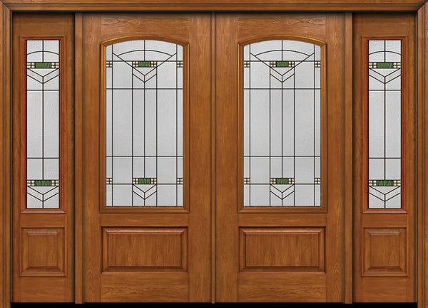 WDMA 88x80 Door (7ft4in by 6ft8in) Exterior Cherry Camber 3/4 Lite Double Entry Door Sidelights Greenfield Glass 1