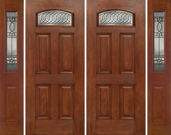 WDMA 88x80 Door (7ft4in by 6ft8in) Exterior Mahogany Camber Top Double Entry Door Sidelights PS Glass 1