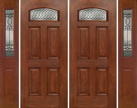 WDMA 88x80 Door (7ft4in by 6ft8in) Exterior Mahogany Camber Top Double Entry Door Sidelights PS Glass 1