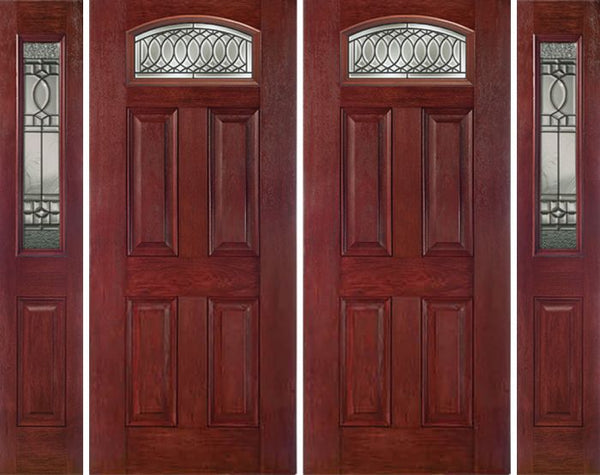 WDMA 88x80 Door (7ft4in by 6ft8in) Exterior Cherry Camber Top Double Entry Door Sidelights PS Glass 1