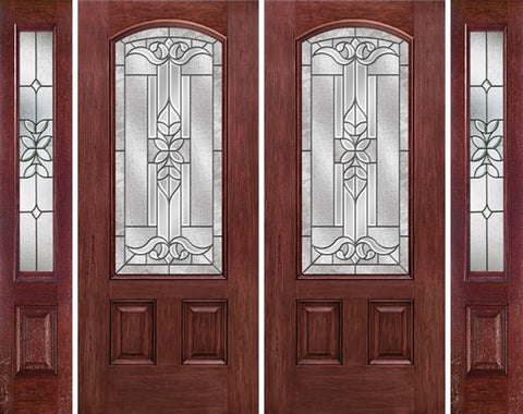 WDMA 88x80 Door (7ft4in by 6ft8in) Exterior Cherry Camber 3/4 Lite Two Panel Double Entry Door Sidelights CD Glass 1