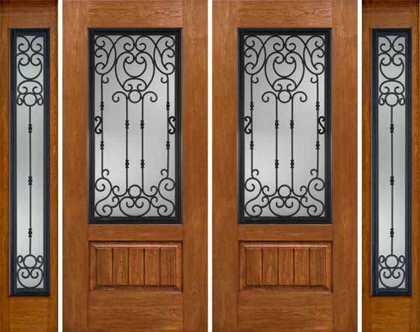 WDMA 88x80 Door (7ft4in by 6ft8in) Exterior Cherry Plank Panel 3/4 Lite Double Entry Door Sidelights BM Glass 1