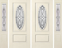 WDMA 88x80 Door (7ft4in by 6ft8in) Exterior Smooth Blackstone 3/4 Captured Oval Lite 1 Panel Star Double Door 2 Sides 1