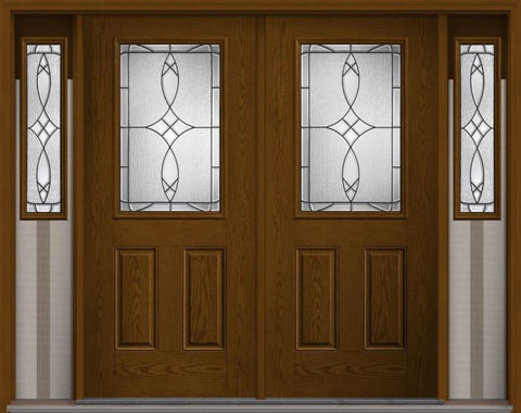 WDMA 88x80 Door (7ft4in by 6ft8in) Exterior Oak Blackstone Half Lite 2 Panel Fiberglass Double Door 2 Sides 1