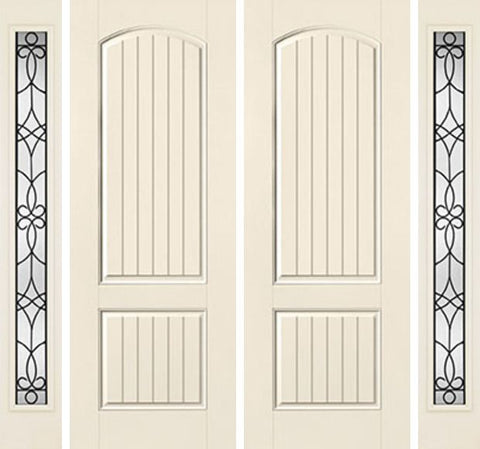 WDMA 88x96 Door (7ft4in by 8ft) Exterior Smooth 8ft 2 Panel Plank Soft Arch Star Double Door 2 Sides Salinas Full Lite Flush 1
