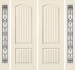 WDMA 88x96 Door (7ft4in by 8ft) Exterior Smooth 8ft 2 Panel Plank Soft Arch Star Double Door 2 Sides Salinas Full Lite Flush 1