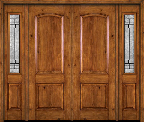WDMA 88x96 Door (7ft4in by 8ft) Exterior Knotty Alder 96in Alder Rustic Plain Panel Double Entry Door Sidelights Pembrook Glass 1