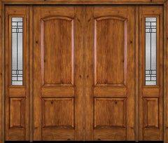 WDMA 88x96 Door (7ft4in by 8ft) Exterior Knotty Alder 96in Alder Rustic Plain Panel Double Entry Door Sidelights Pembrook Glass 1