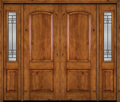 WDMA 88x96 Door (7ft4in by 8ft) Exterior Knotty Alder 96in Alder Rustic Plain Panel Double Entry Door Sidelights Pembrook Glass 1