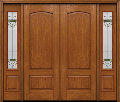 WDMA 88x96 Door (7ft4in by 8ft) Exterior Cherry 96in Two Panel Camber Double Entry Door Sidelights Greenfield Glass 1