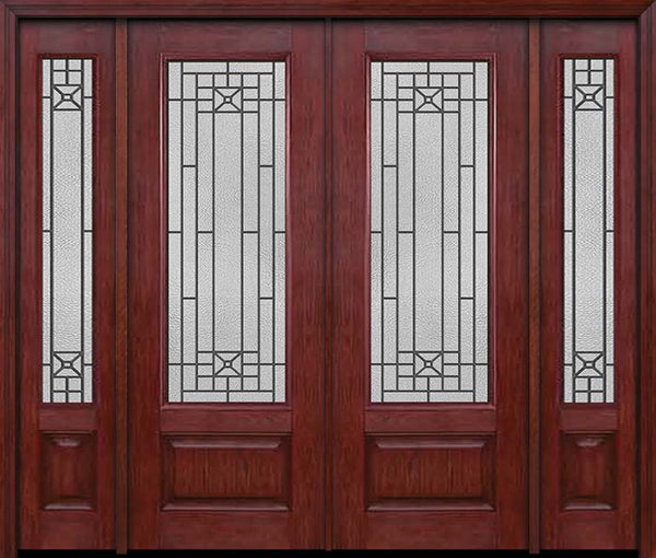 WDMA 88x96 Door (7ft4in by 8ft) Exterior Cherry 96in 3/4 Lite Double Entry Door Sidelights Courtyard Glass 1