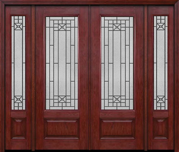 WDMA 88x96 Door (7ft4in by 8ft) Exterior Cherry 96in 3/4 Lite Double Entry Door Sidelights Courtyard Glass 1