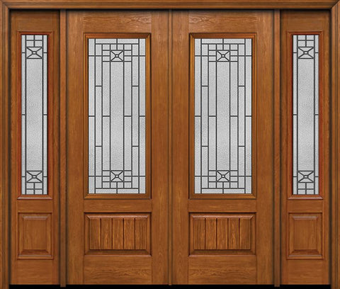 WDMA 88x96 Door (7ft4in by 8ft) Exterior Cherry 96in Plank Panel 3/4 Lite Double Entry Door Sidelights Courtyard Glass 1