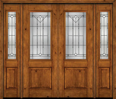 WDMA 88x96 Door (7ft4in by 8ft) Exterior Knotty Alder 96in Alder Rustic Plain Panel 2/3 Lite Double Entry Door Sidelights Riverwood Glass 1