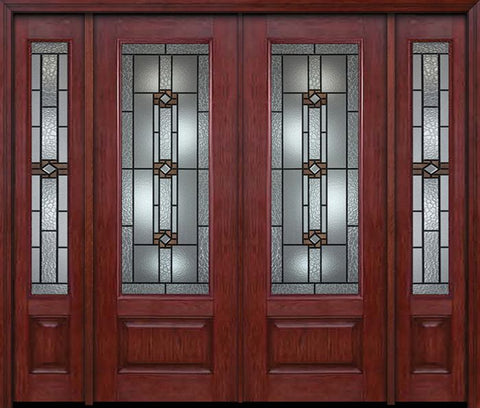 WDMA 88x96 Door (7ft4in by 8ft) Exterior Cherry 96in 3/4 Lite Double Entry Door Sidelights Mission Ridge Glass 1