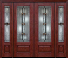 WDMA 88x96 Door (7ft4in by 8ft) Exterior Cherry 96in 3/4 Lite Double Entry Door Sidelights Mission Ridge Glass 1