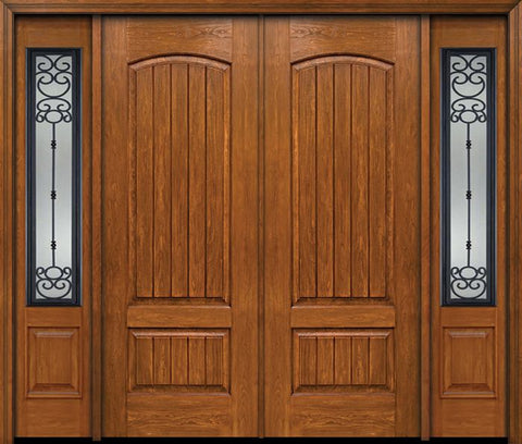 WDMA 88x96 Door (7ft4in by 8ft) Exterior Cherry 96in Plank Two Panel Double Entry Door Sidelights Belle Meade Glass 1