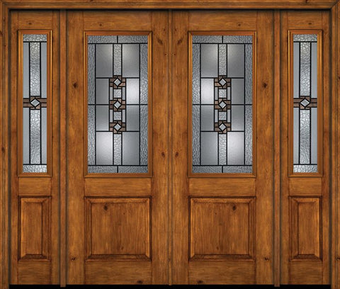 WDMA 88x96 Door (7ft4in by 8ft) Exterior Knotty Alder 96in Alder Rustic Plain Panel 2/3 Lite Double Entry Door Sidelights Mission Ridge Glass 1