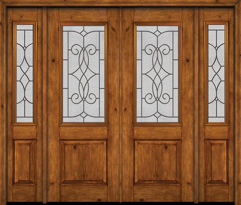 WDMA 88x96 Door (7ft4in by 8ft) Exterior Knotty Alder 96in Alder Rustic Plain Panel 2/3 Lite Double Entry Door Sidelights Ashbury Glass 1