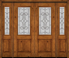 WDMA 88x96 Door (7ft4in by 8ft) Exterior Knotty Alder 96in Alder Rustic Plain Panel 2/3 Lite Double Entry Door Sidelights Ashbury Glass 1