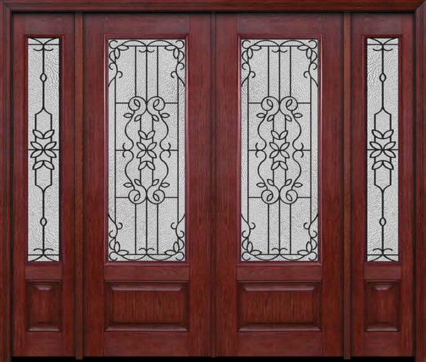 WDMA 88x96 Door (7ft4in by 8ft) Exterior Cherry 96in 3/4 Lite Double Entry Door Sidelights Mediterranean Glass 1