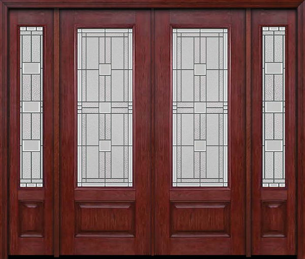 WDMA 88x96 Door (7ft4in by 8ft) Exterior Cherry 96in 3/4 Lite Double Entry Door Sidelights Monterey Glass 1