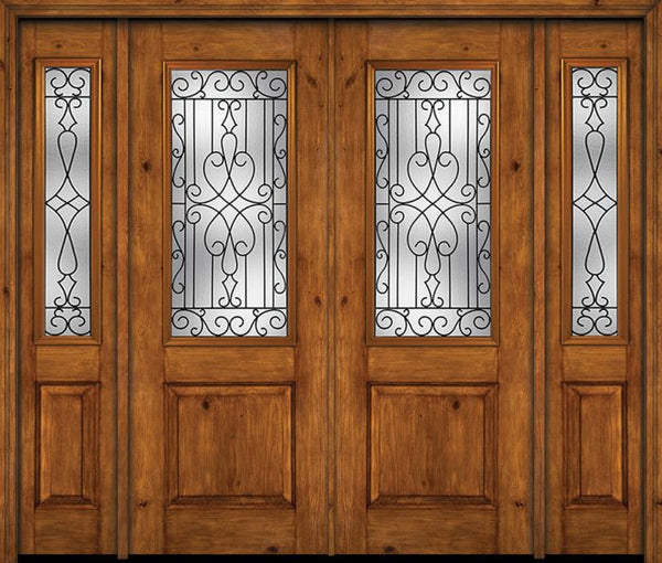WDMA 88x96 Door (7ft4in by 8ft) Exterior Knotty Alder 96in Alder Rustic Plain Panel 2/3 Lite Double Entry Door Sidelights Wyngate Glass 1