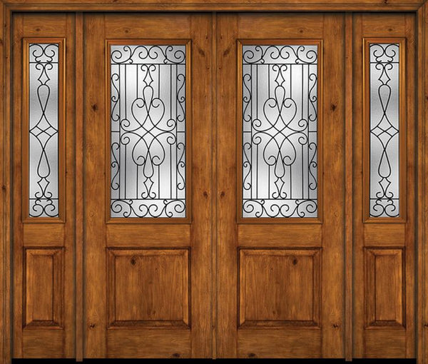 WDMA 88x96 Door (7ft4in by 8ft) Exterior Knotty Alder 96in Alder Rustic Plain Panel 2/3 Lite Double Entry Door Sidelights Wyngate Glass 1
