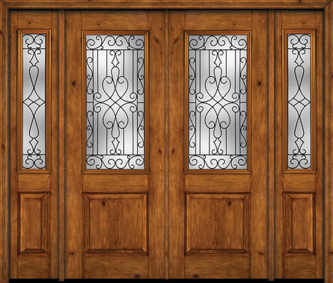 WDMA 88x96 Door (7ft4in by 8ft) Exterior Knotty Alder 96in Alder Rustic Plain Panel 2/3 Lite Double Entry Door Sidelights Wyngate Glass 1