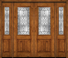 WDMA 88x96 Door (7ft4in by 8ft) Exterior Knotty Alder 96in Alder Rustic V-Grooved Panel 2/3 Lite Double Entry Door Sidelights Wyngate Glass 1