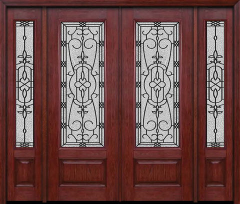 WDMA 88x96 Door (7ft4in by 8ft) Exterior Cherry 96in 3/4 Lite Double Entry Door Sidelights Jacinto Glass 1