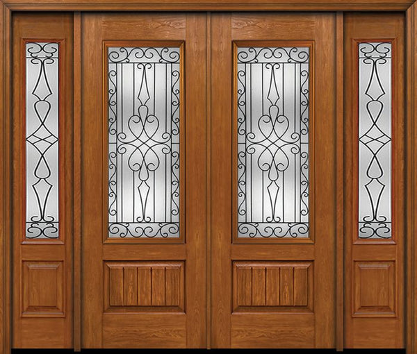 WDMA 88x96 Door (7ft4in by 8ft) Exterior Cherry 96in Plank Panel 3/4 Lite Double Entry Door Sidelights Wyngate Glass 1