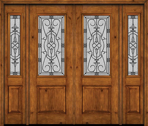 WDMA 88x96 Door (7ft4in by 8ft) Exterior Knotty Alder 96in Alder Rustic Plain Panel 2/3 Lite Double Entry Door Sidelights Jacinto Glass 1