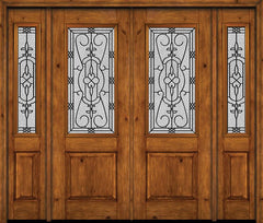 WDMA 88x96 Door (7ft4in by 8ft) Exterior Knotty Alder 96in Alder Rustic Plain Panel 2/3 Lite Double Entry Door Sidelights Jacinto Glass 1